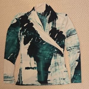 DKNY Women's Artistic Green and Cream Blouse